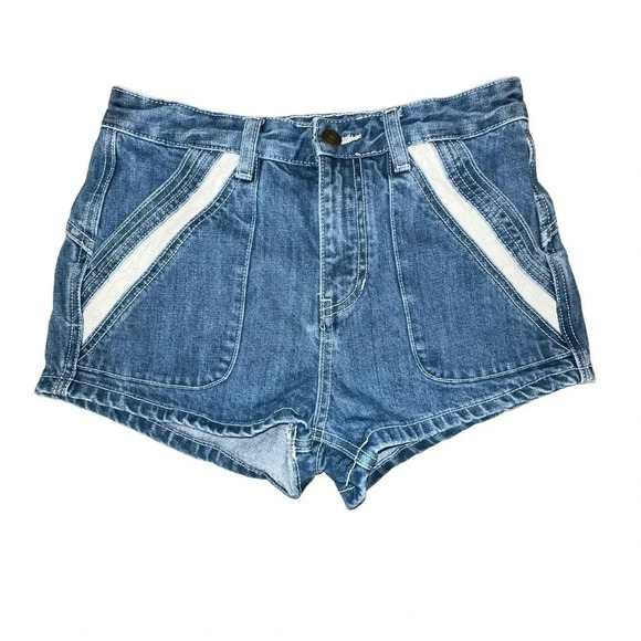 Free People Pants - Free People W26 boho blue denim cotton shorts with white stripes